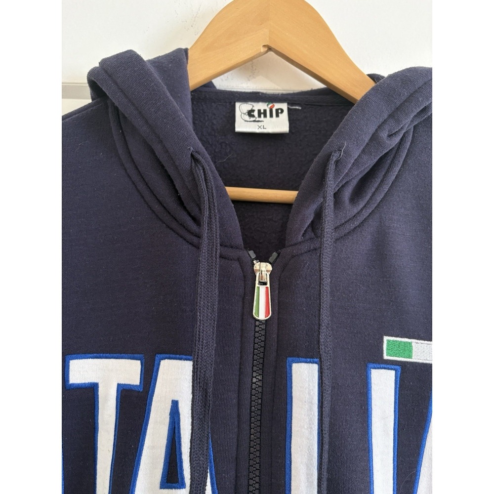 VTG Y2K CHIP Italia Full Zip Hoodie Navy Blue Fleece Italy Soccer Jacket Mens XL - Picture 3 of 12
